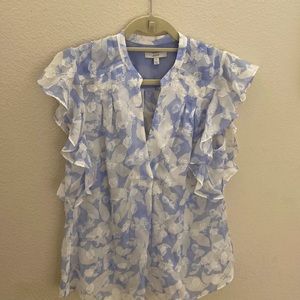 Joie light blue and white silk shear top.